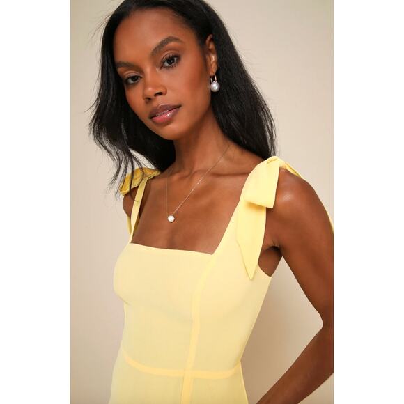 Lulus Summer Invite Yellow Tie-Strap Tiered Midi Dress Party Cocktail Small NWT - Picture 3 of 11